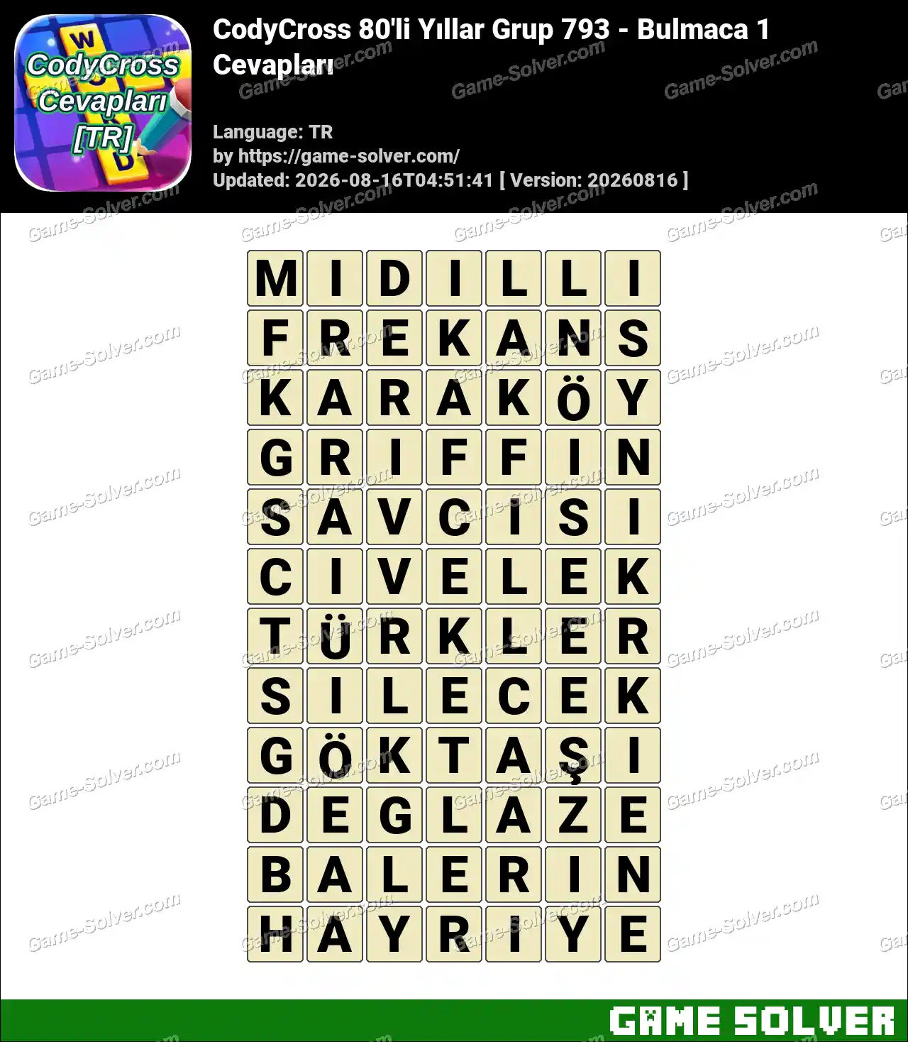 CodyCross 80’li Yıllar Grup 793 – Bulmaca 1 Cevapları